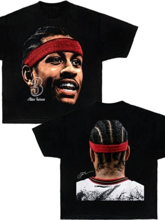 Memoriesrus E Other - Allen Iverson Graphic T-Shirt Black 90s Basketball Streetwear Tee